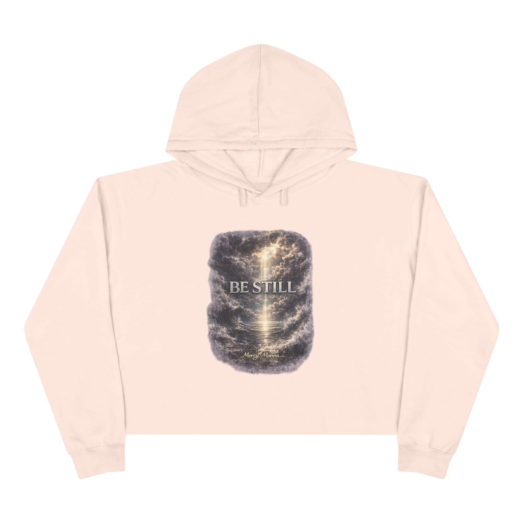 Women's Christian Crop Hoodie — "Be Still" Psalm 46:10 Inspirational Pullover