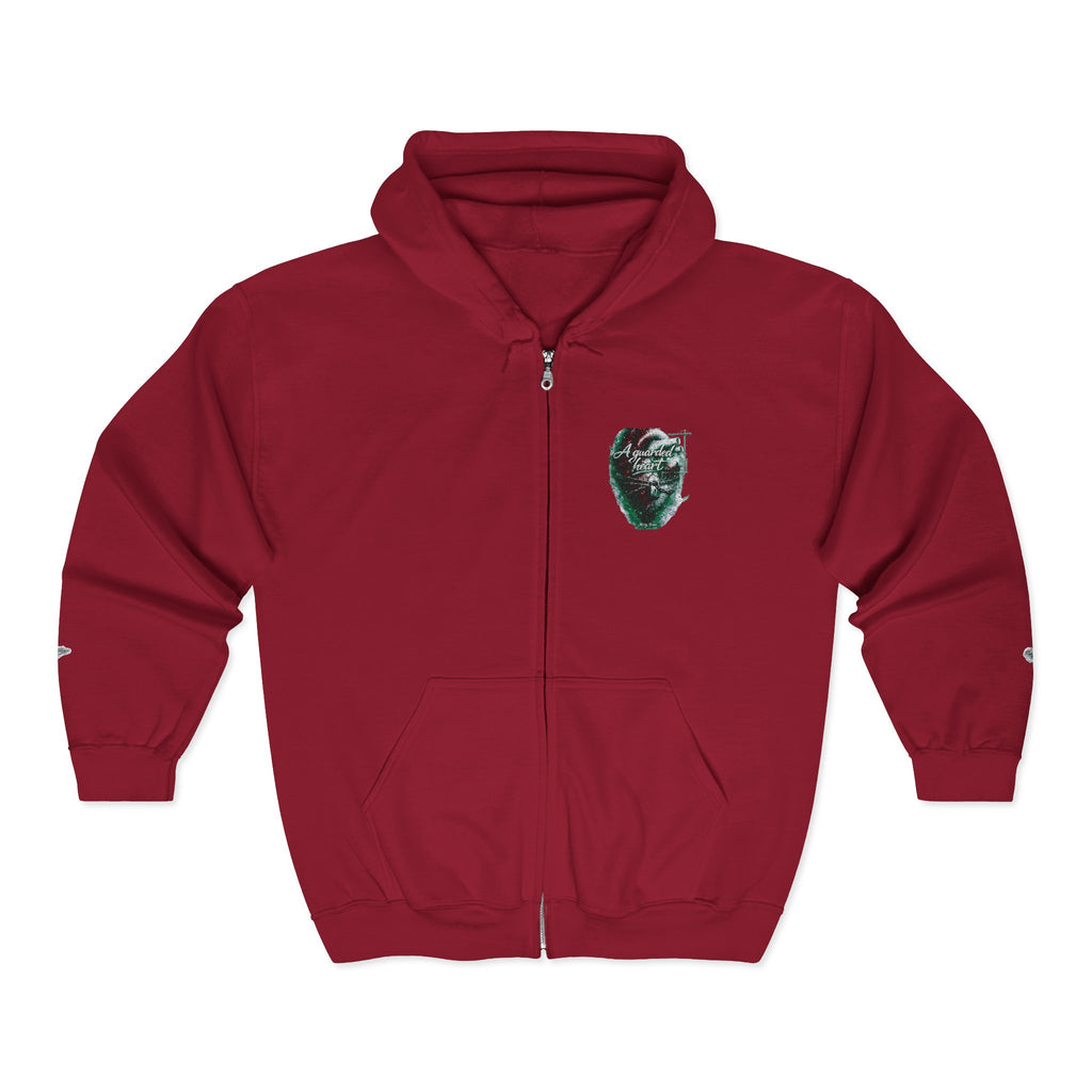 Christian Zip Hoodie — "A Guarded Heart" Abstract Faith Streetwear Jacket