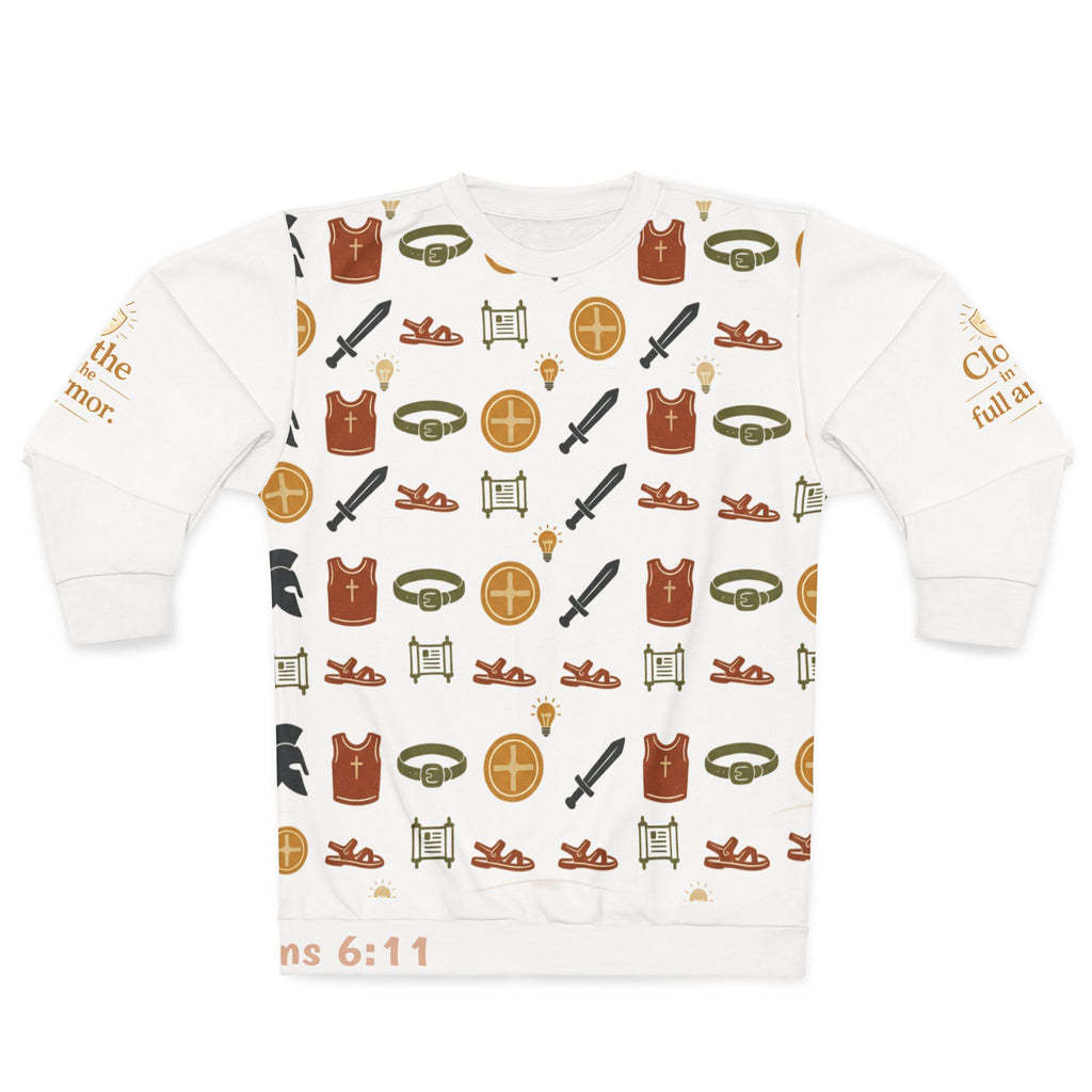 Armor of God Pattern Sweatshirt — Christian Faith Symbols All-Over Print
