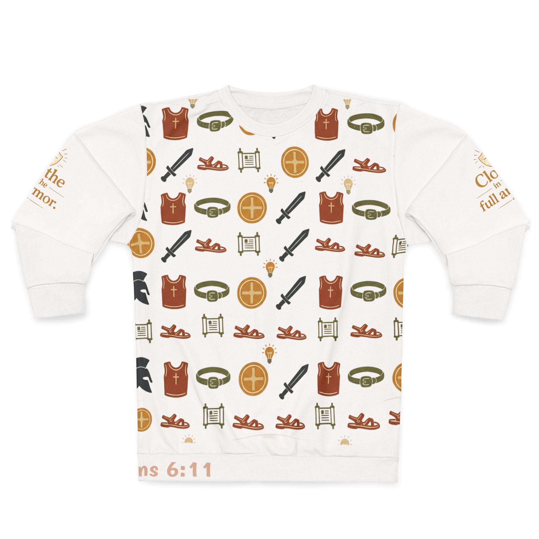 Armor of God Pattern Sweatshirt — Christian Faith Symbols All-Over Print