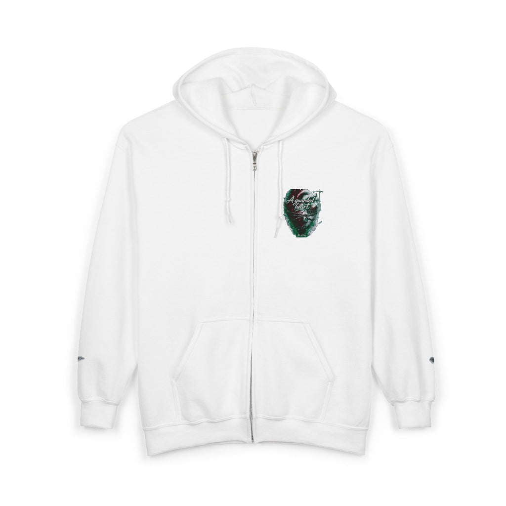 Christian Zip Hoodie — "A Guarded Heart" Abstract Faith Streetwear Jacket