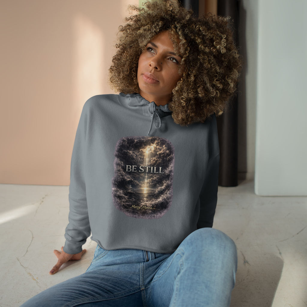 Women's Christian Crop Hoodie — "Be Still" Psalm 46:10 Inspirational Pullover
