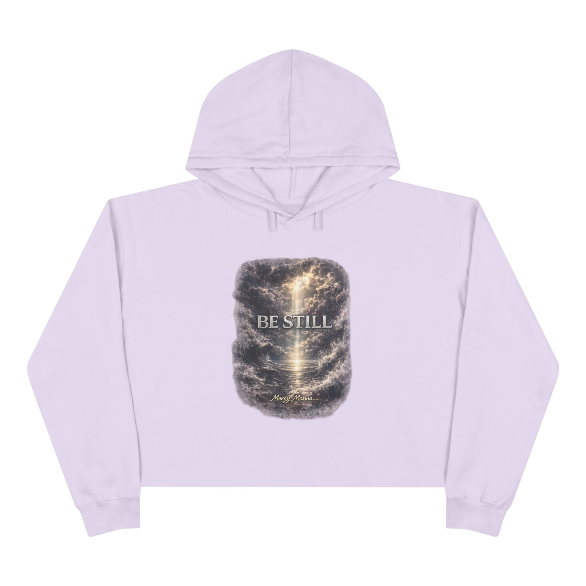 Women's Christian Crop Hoodie — "Be Still" Psalm 46:10 Inspirational Pullover