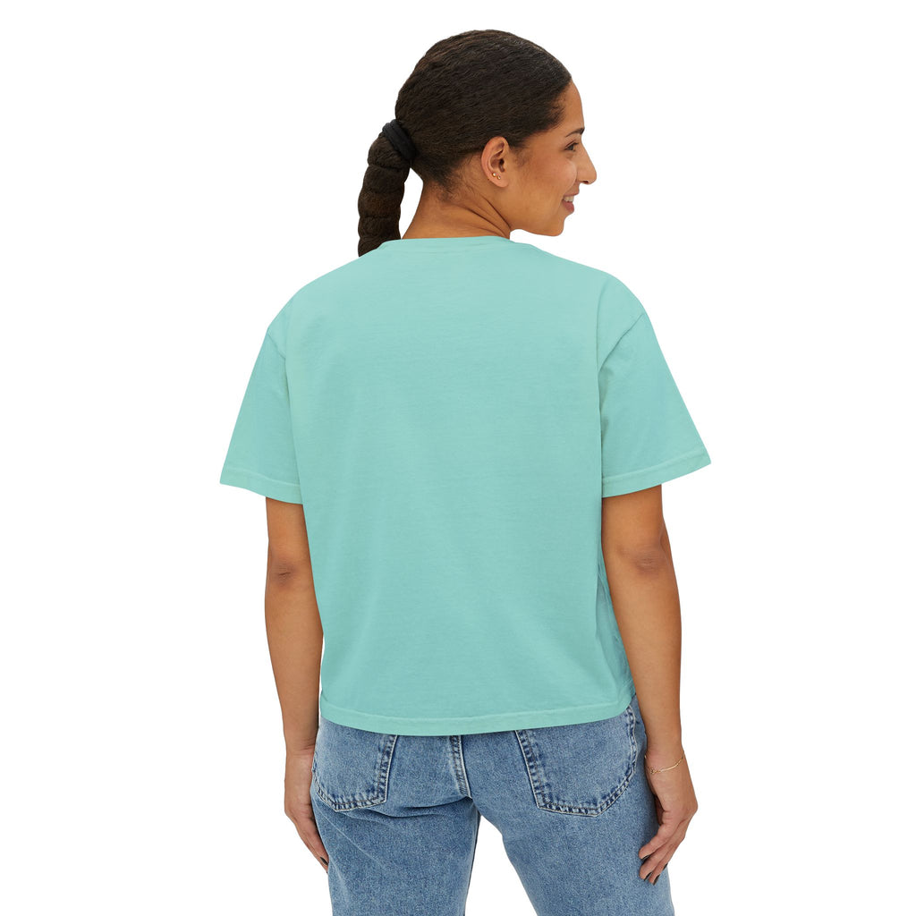 Christian Women's Boxy Tee — "Bruised Sure Not Broken" Retro Surf Faith T-Shirt
