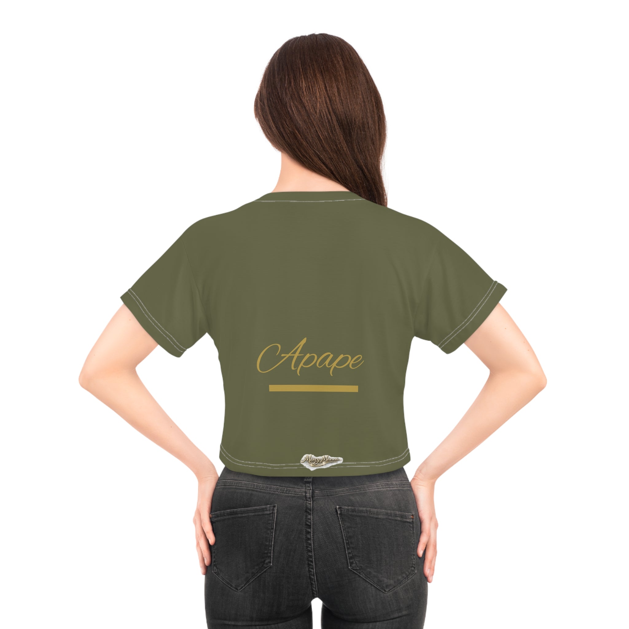 Christian Women's Crop Tee — "Agape: God is Love" All-Over Print Faith T-Shirt