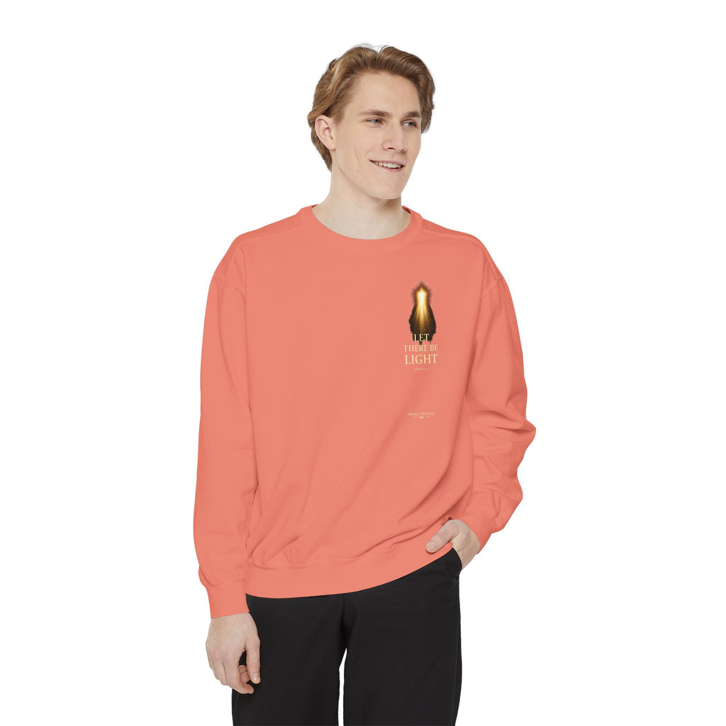 Christian Crewneck Sweatshirt — "Let There Be Light" Cozy Religious Light Figurine Sweatshirt