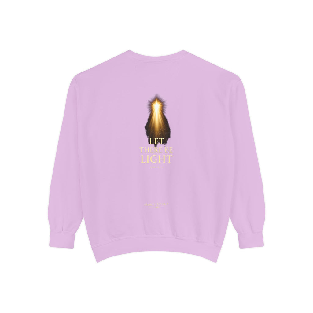 Christian Crewneck Sweatshirt — "Let There Be Light" Cozy Religious Light Figurine Sweatshirt