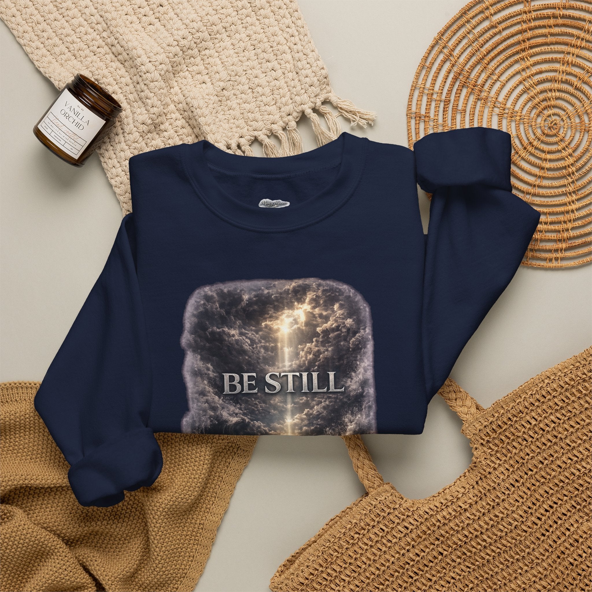 Christian Crewneck Sweatshirt — "Be Still" Psalm 46:10 Inspirational Faith Sweatshirt