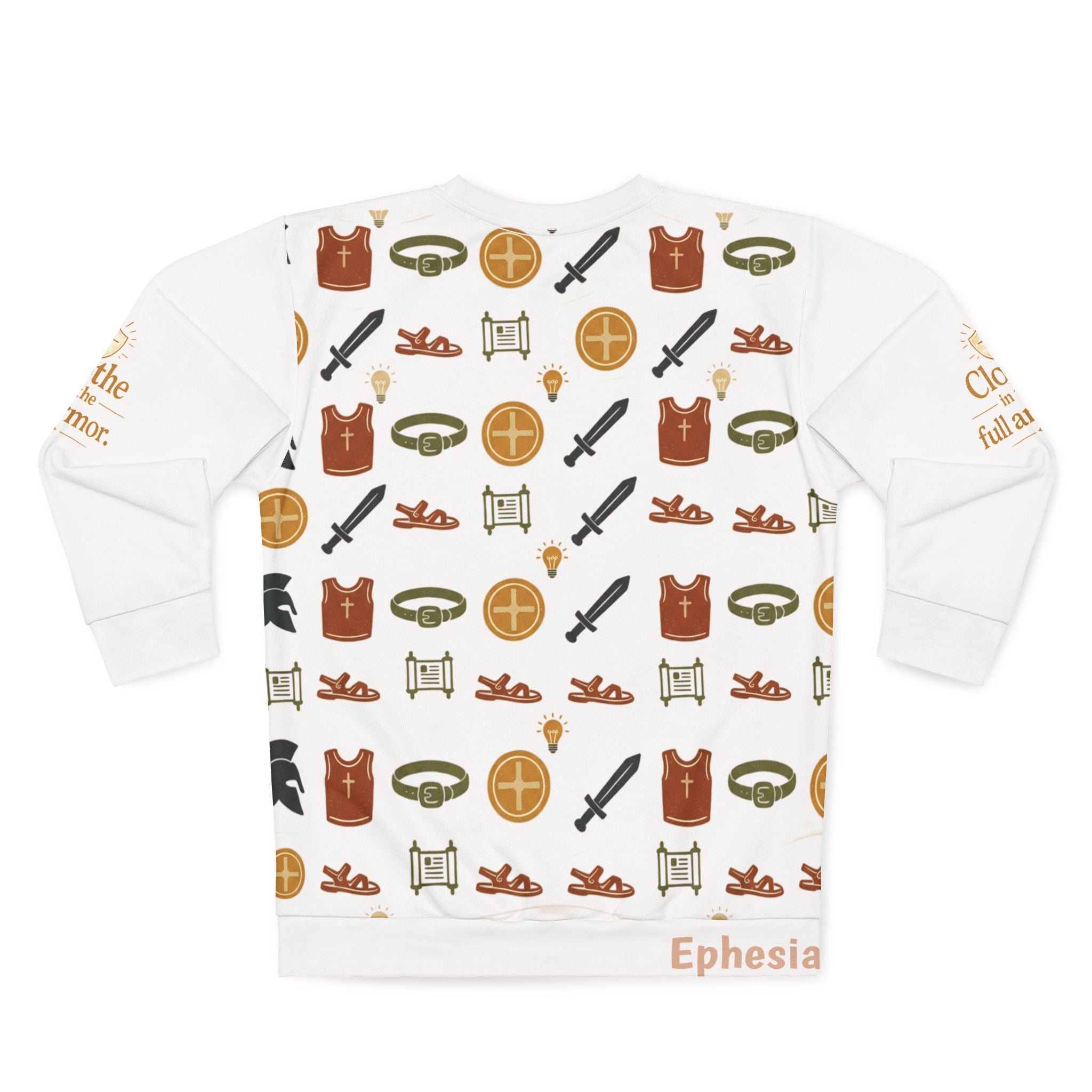 Armor of God Pattern Sweatshirt — Christian Faith Symbols All-Over Print