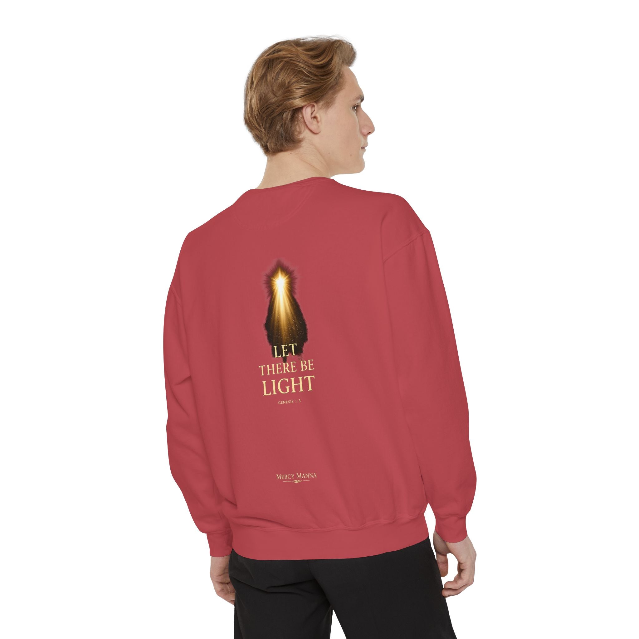 Christian Crewneck Sweatshirt — "Let There Be Light" Cozy Religious Light Figurine Sweatshirt