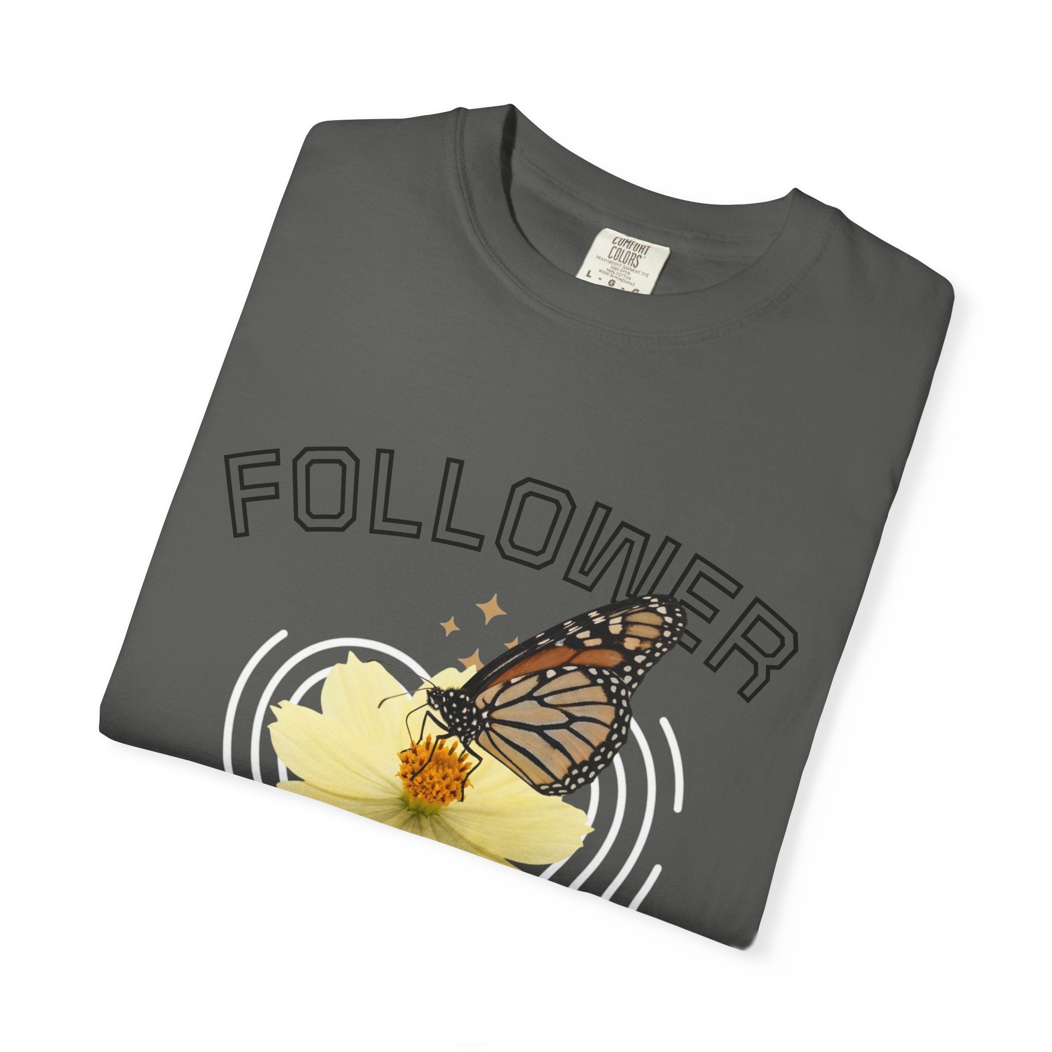 Follower of Christ T-Shirt — Scripture Butterfly Christian Tee (1 Corinthians 11:1) a call to follow.
