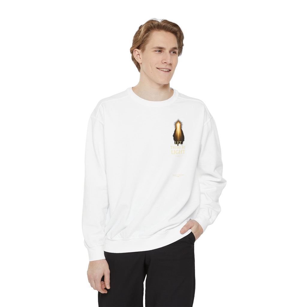 Christian Crewneck Sweatshirt — "Let There Be Light" Cozy Religious Light Figurine Sweatshirt