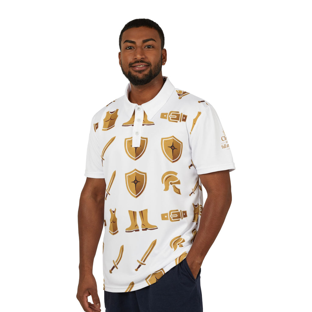 Christian Unisex Polo Shirt — "Clothe in the Full Armor" Ephesians 6:11 All-Over Print