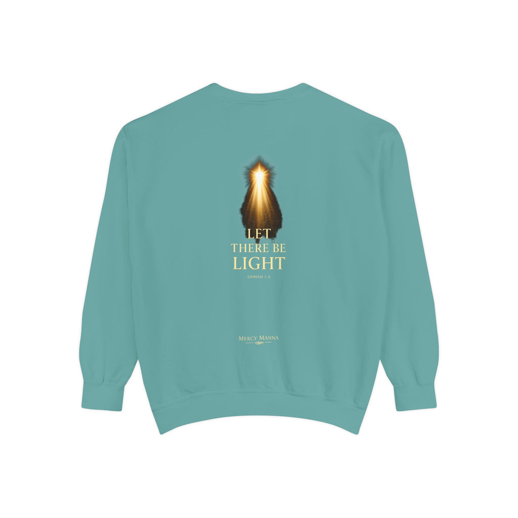Christian Crewneck Sweatshirt — "Let There Be Light" Cozy Religious Light Figurine Sweatshirt