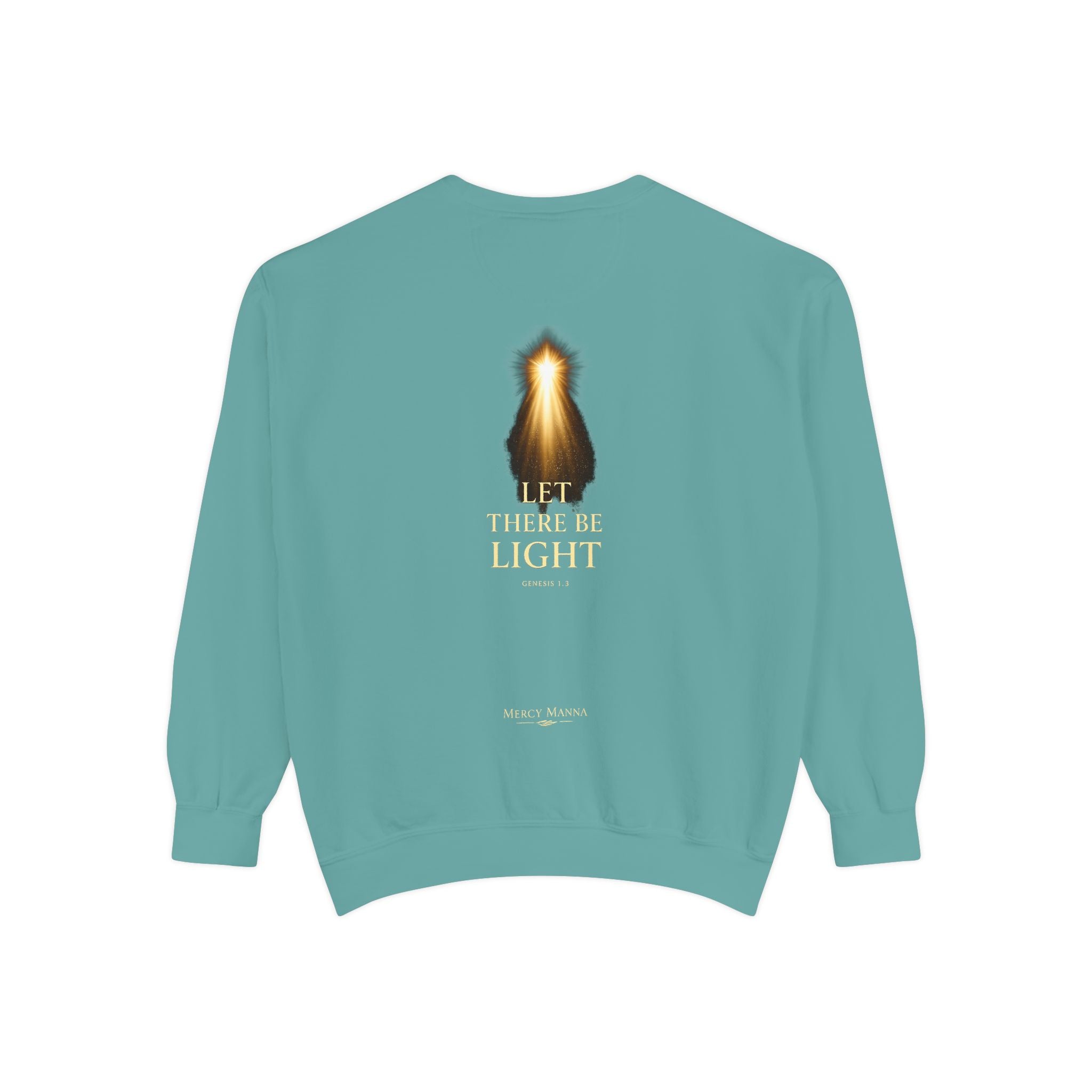 Christian Crewneck Sweatshirt — "Let There Be Light" Cozy Religious Light Figurine Sweatshirt