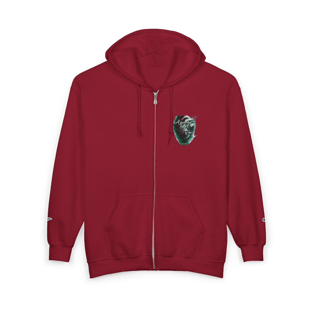 Christian Zip Hoodie — "A Guarded Heart" Abstract Faith Streetwear Jacket