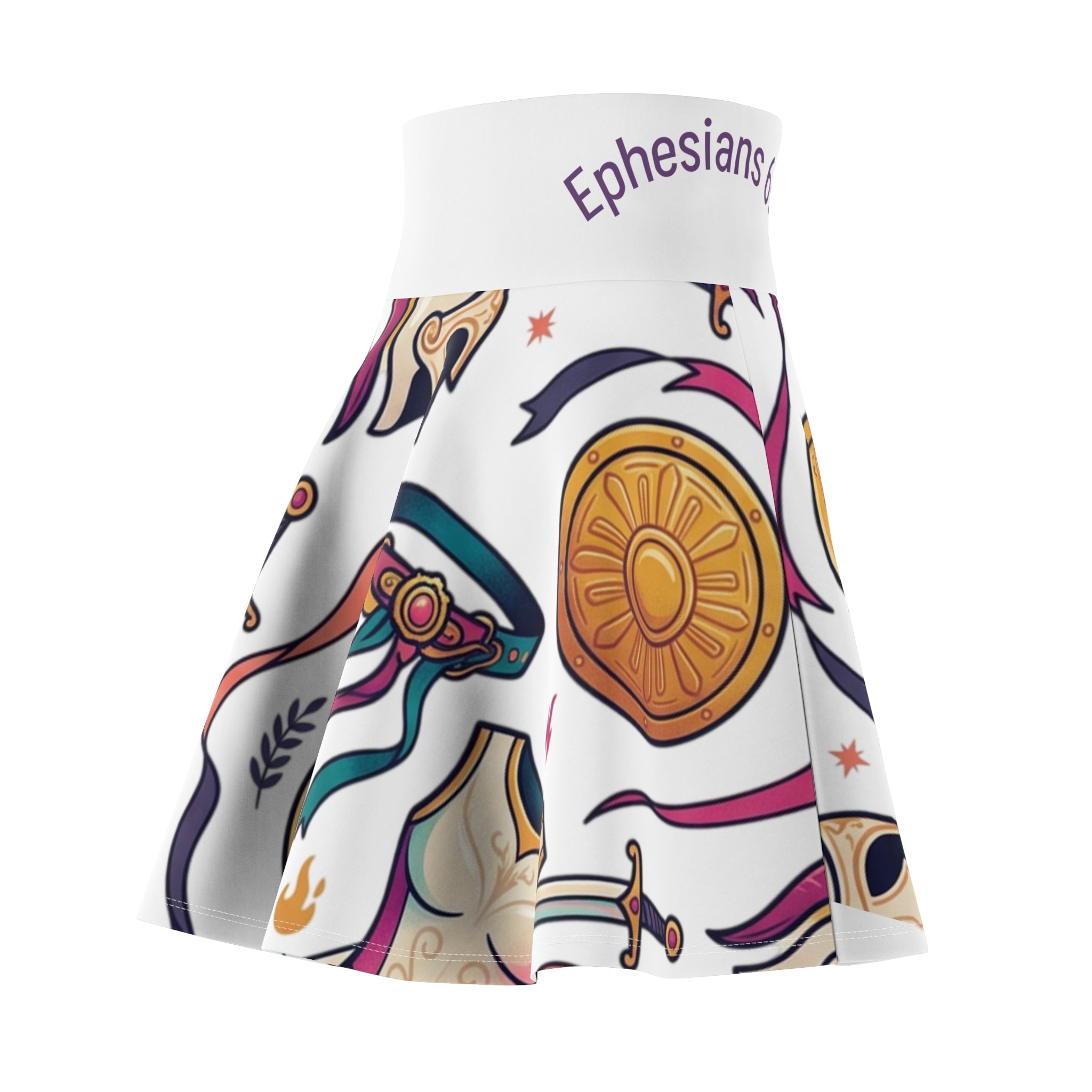 Warrior Spirit Skater Skirt — Armor & Shield Pattern (Ephesians 6:11)