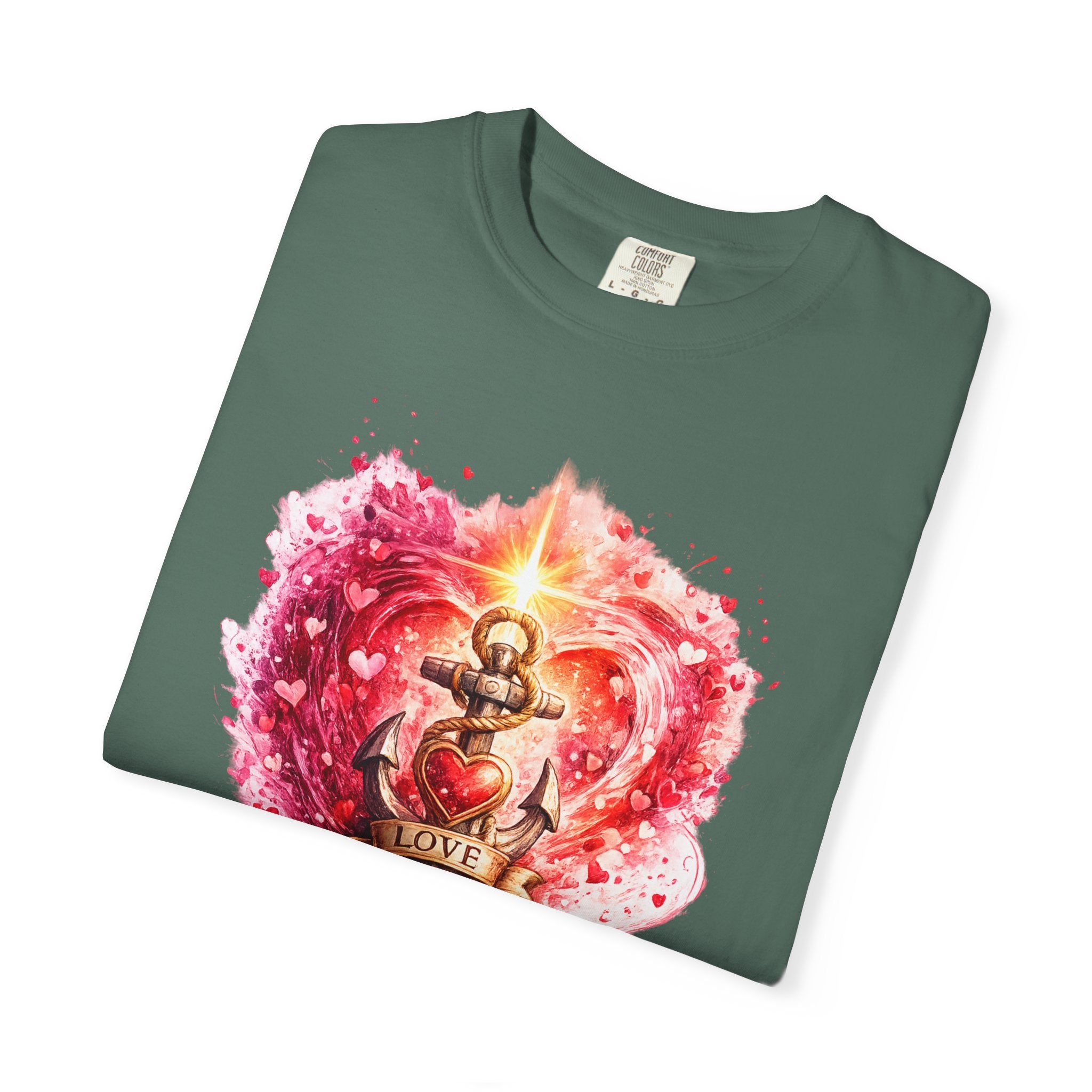 Christian T‑Shirt — 'Love Never Fails' Anchor Heart Graphic Tee