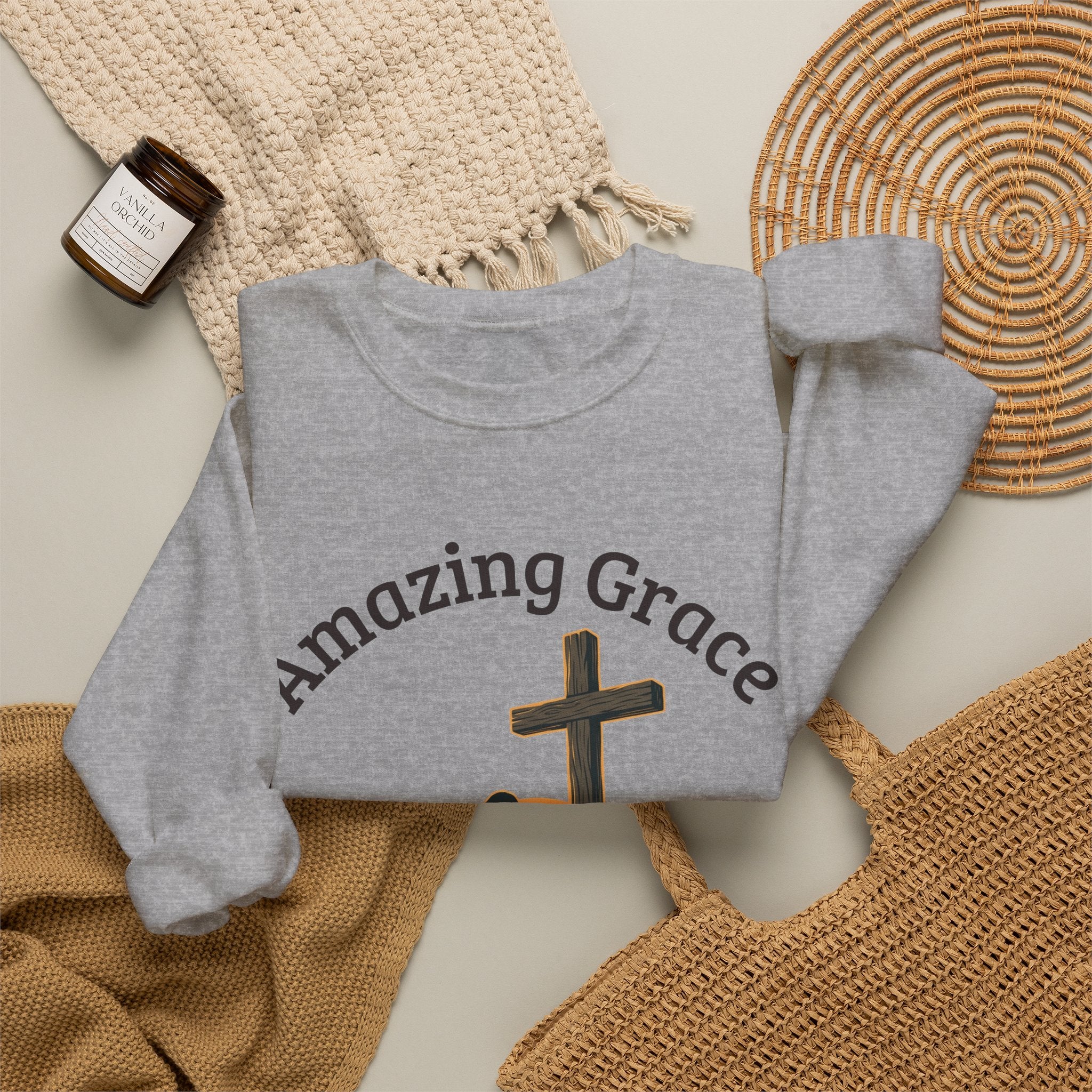 Christian Crewneck Sweatshirt — Amazing Grace Hallelujah Worship Graphic