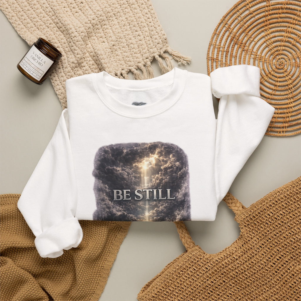 Christian Crewneck Sweatshirt — "Be Still" Psalm 46:10 Inspirational Faith Sweatshirt
