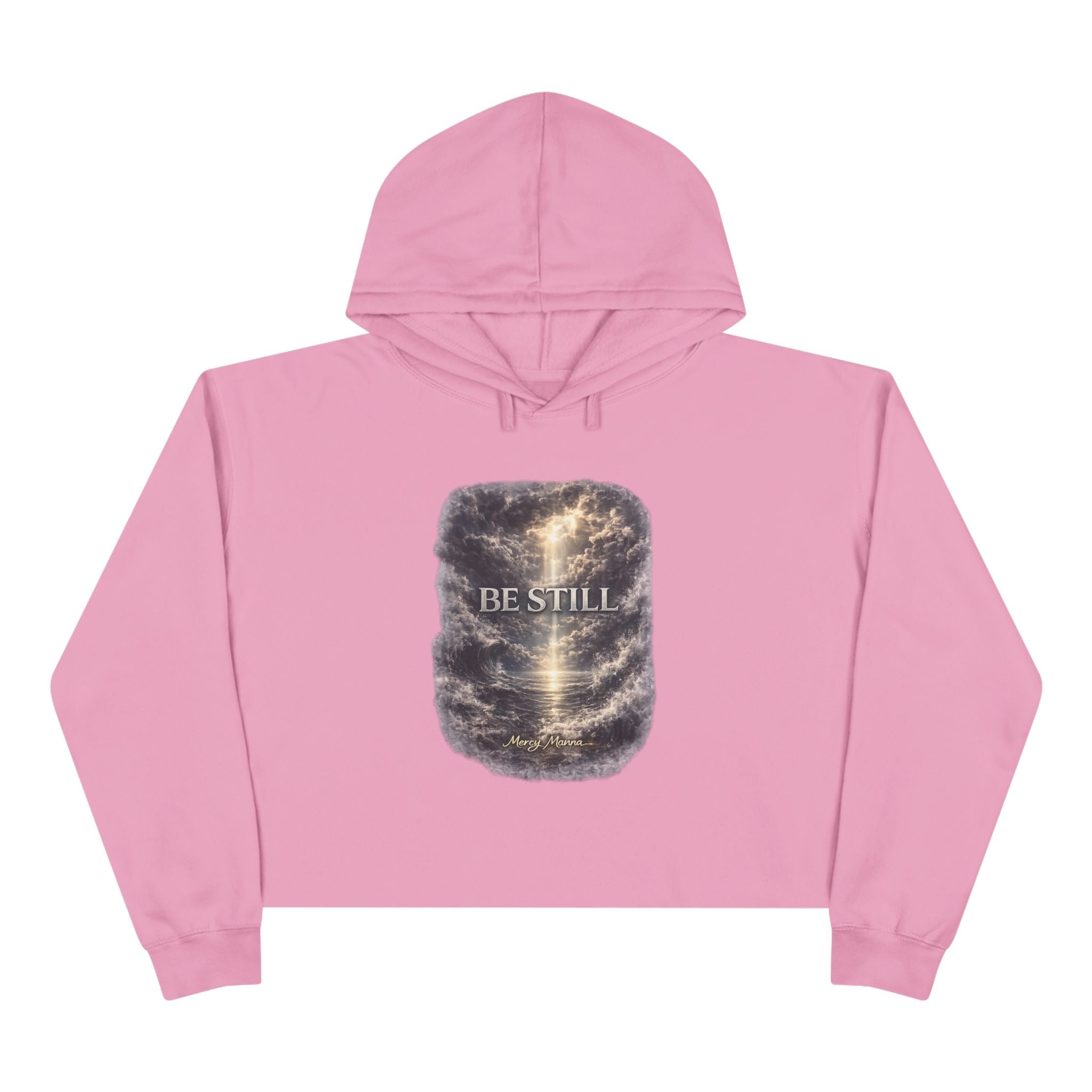 Women's Christian Crop Hoodie — "Be Still" Psalm 46:10 Inspirational Pullover