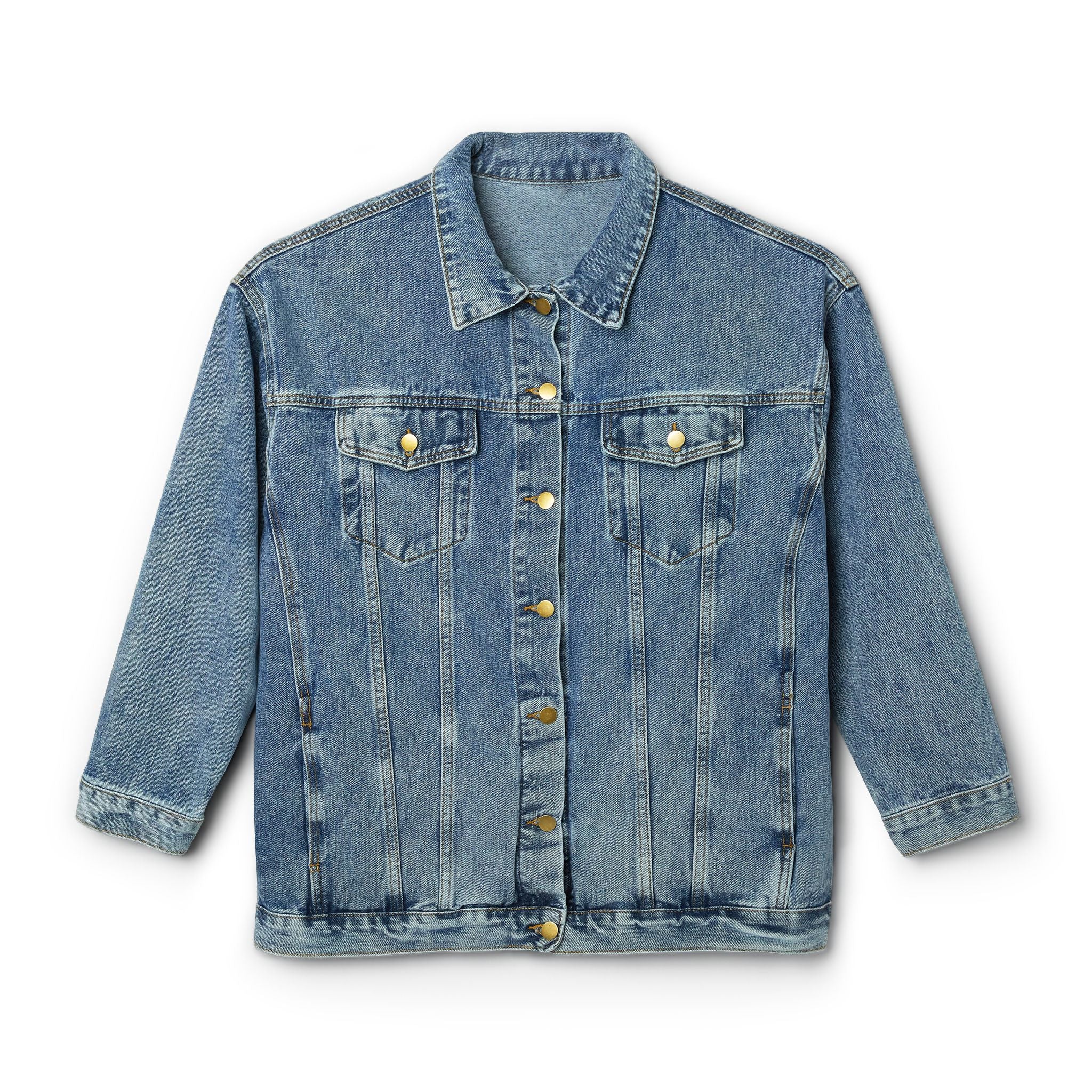Women's Christian Denim Jacket — Follower of Christ Floral Butterfly Back