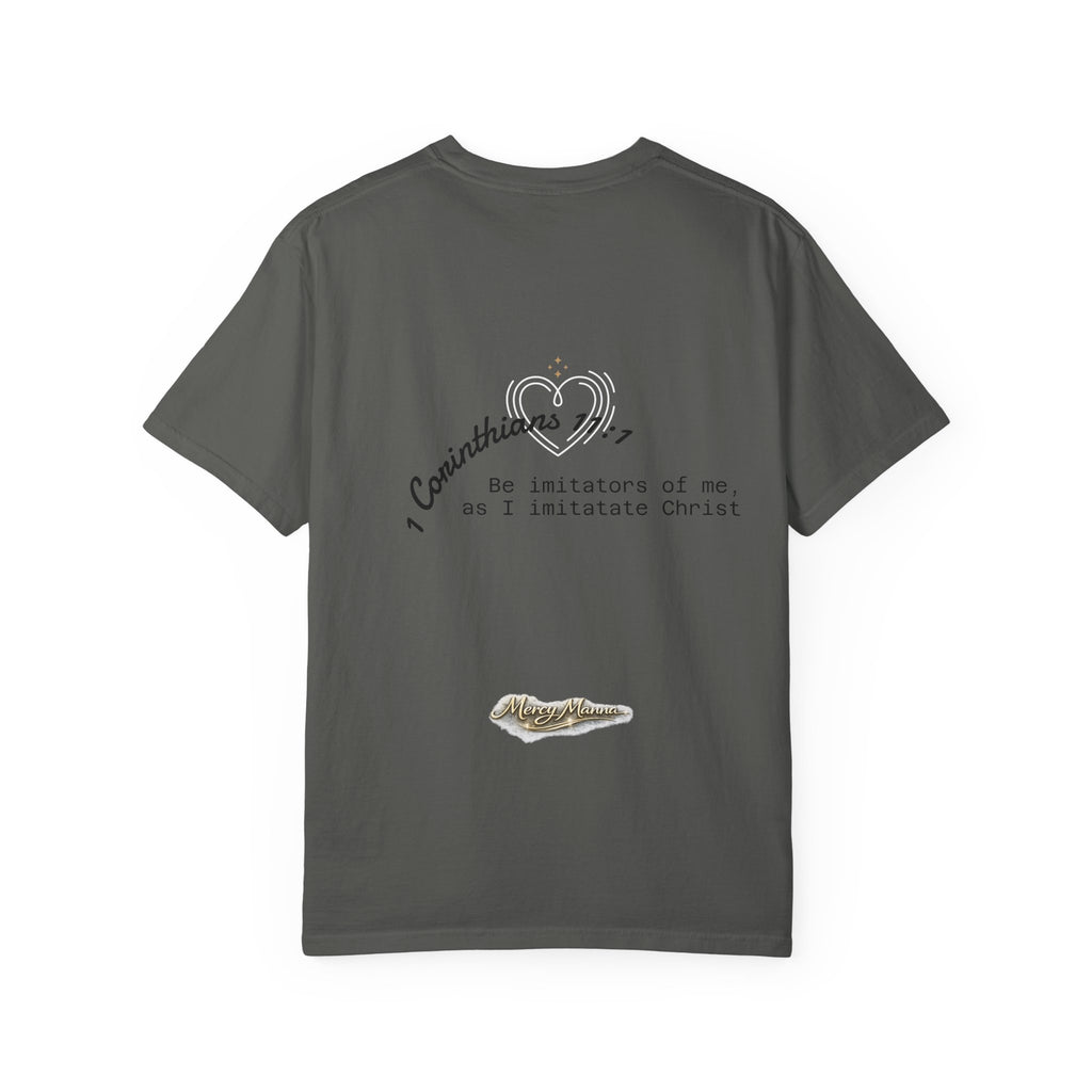 Follower of Christ T-Shirt — Scripture Butterfly Christian Tee (1 Corinthians 11:1) a call to follow.