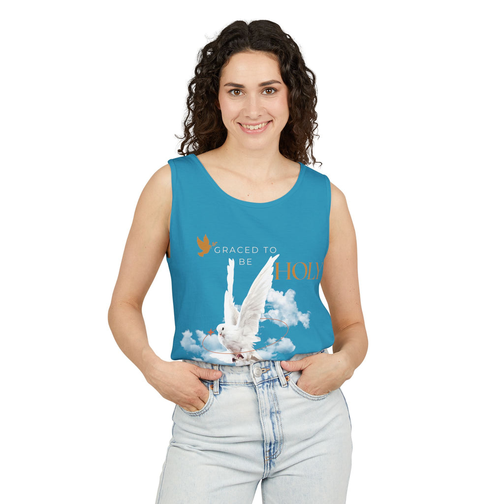 Christian Tank Top — "Graced to Be Holy" Dove Graphic Christian Tank