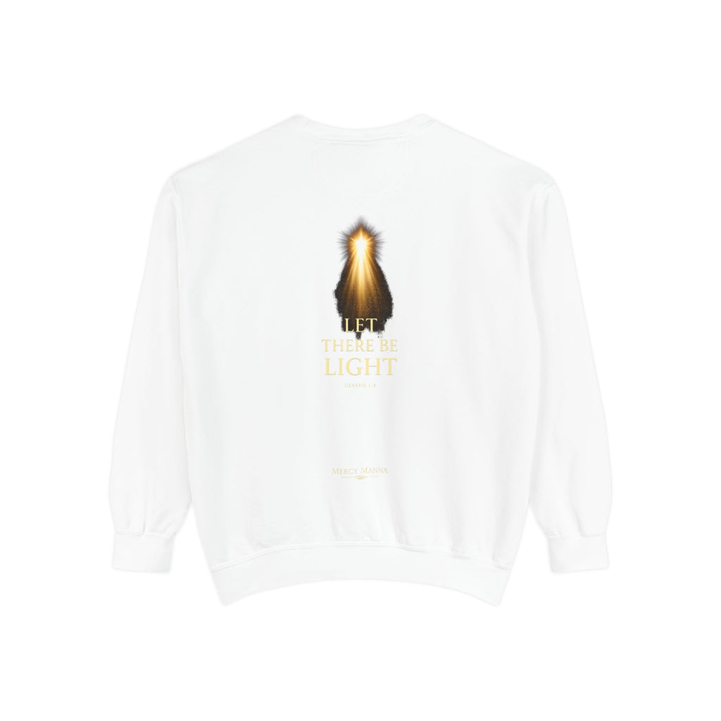 Christian Crewneck Sweatshirt — "Let There Be Light" Cozy Religious Light Figurine Sweatshirt