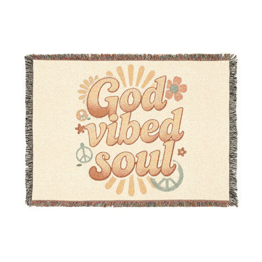 God Vibed Woven Blanket — Retro 'God Vibed Soul' Throw for Cozy Boho Home & Gifts