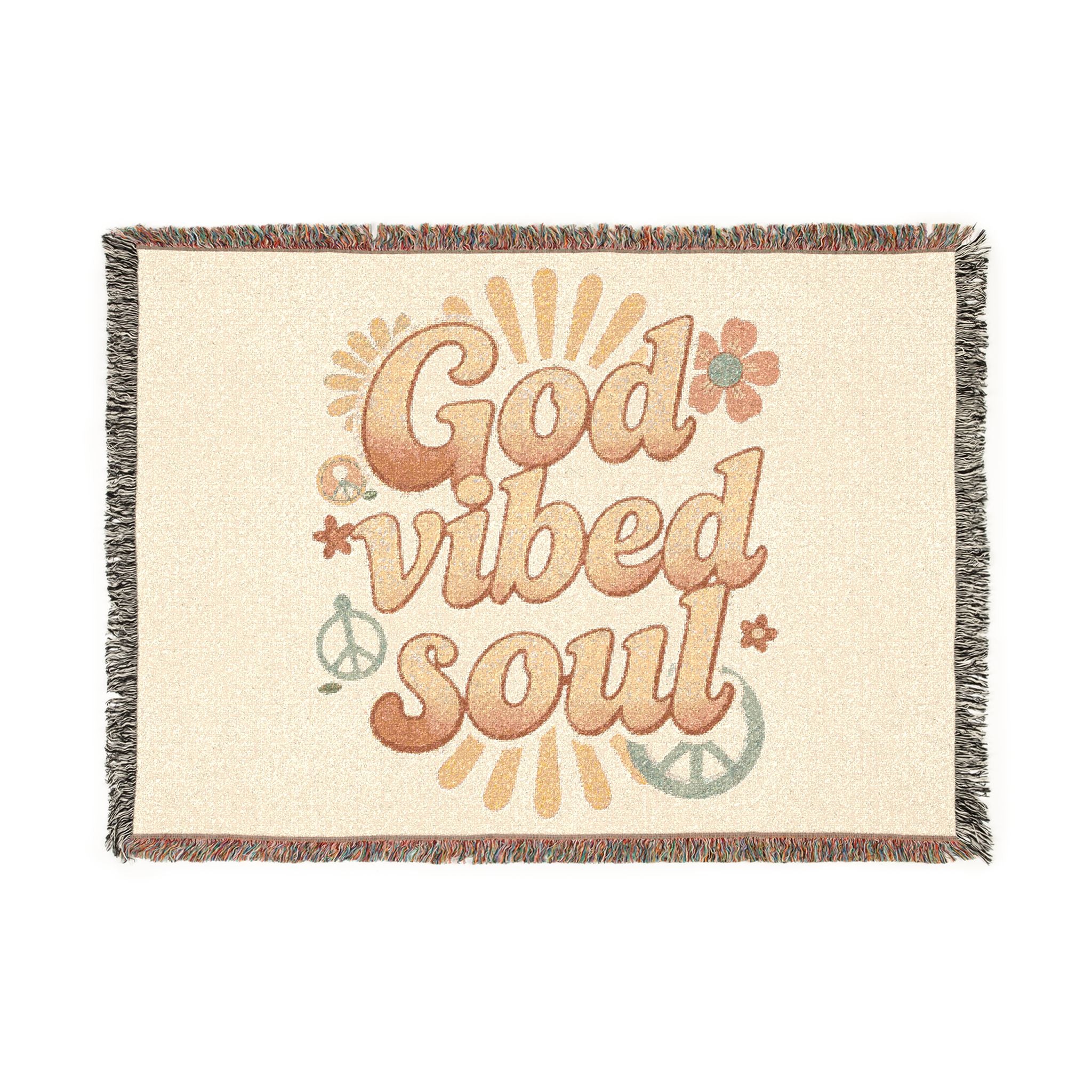 God Vibed Woven Blanket — Retro 'God Vibed Soul' Throw for Cozy Boho Home & Gifts