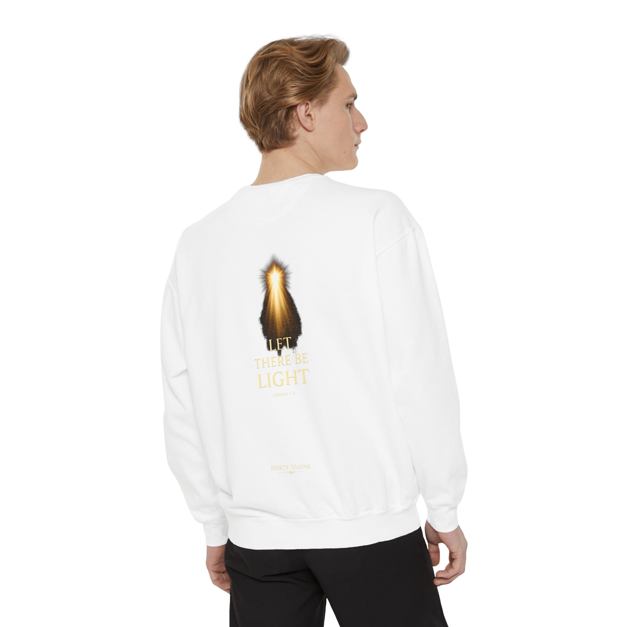 Christian Crewneck Sweatshirt — "Let There Be Light" Cozy Religious Light Figurine Sweatshirt