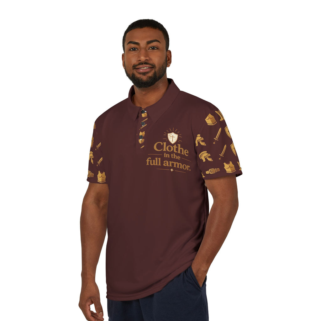 Christian Polo Shirt - "Clothe in the Full Armor" Brown Faith Polo
