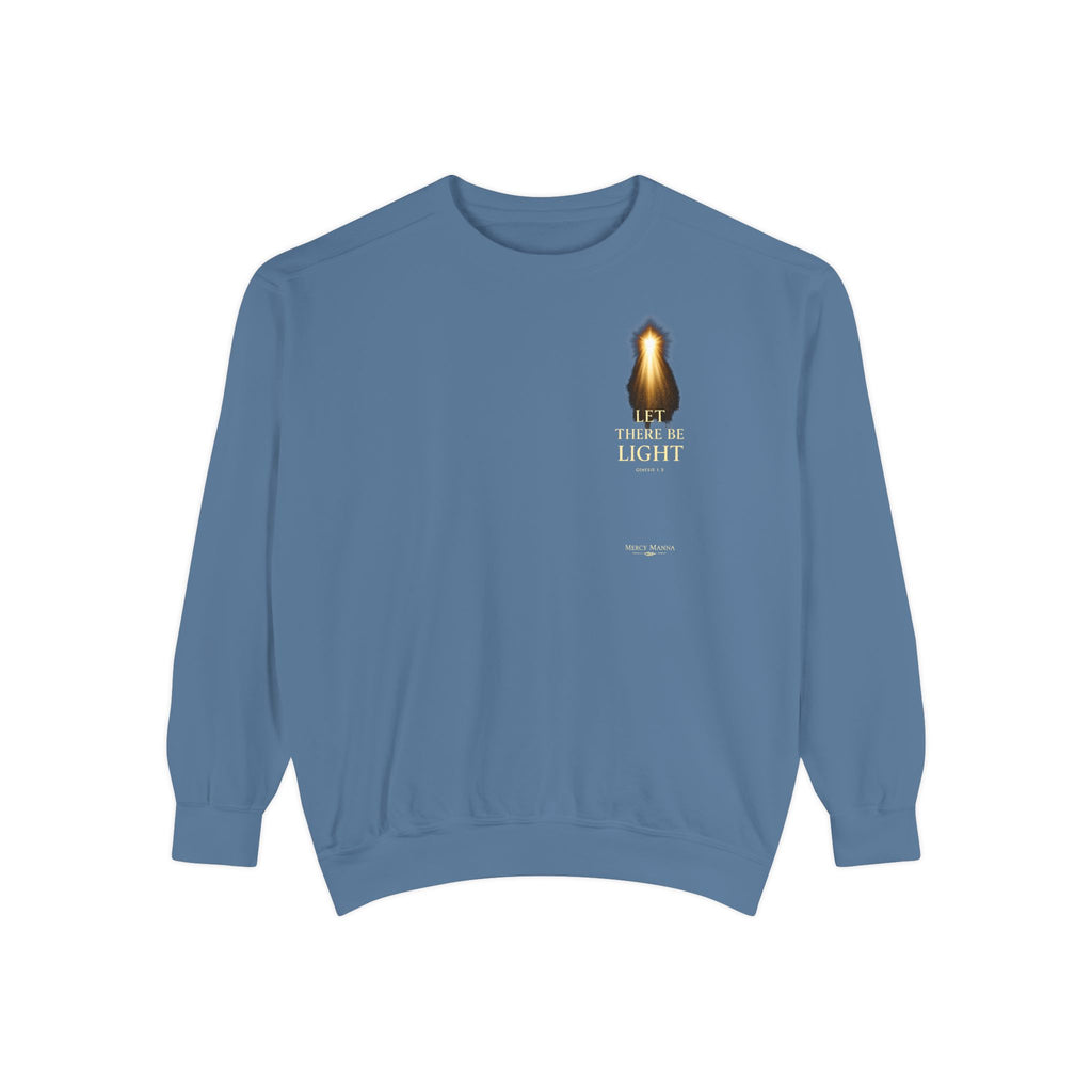Christian Crewneck Sweatshirt — "Let There Be Light" Cozy Religious Light Figurine Sweatshirt