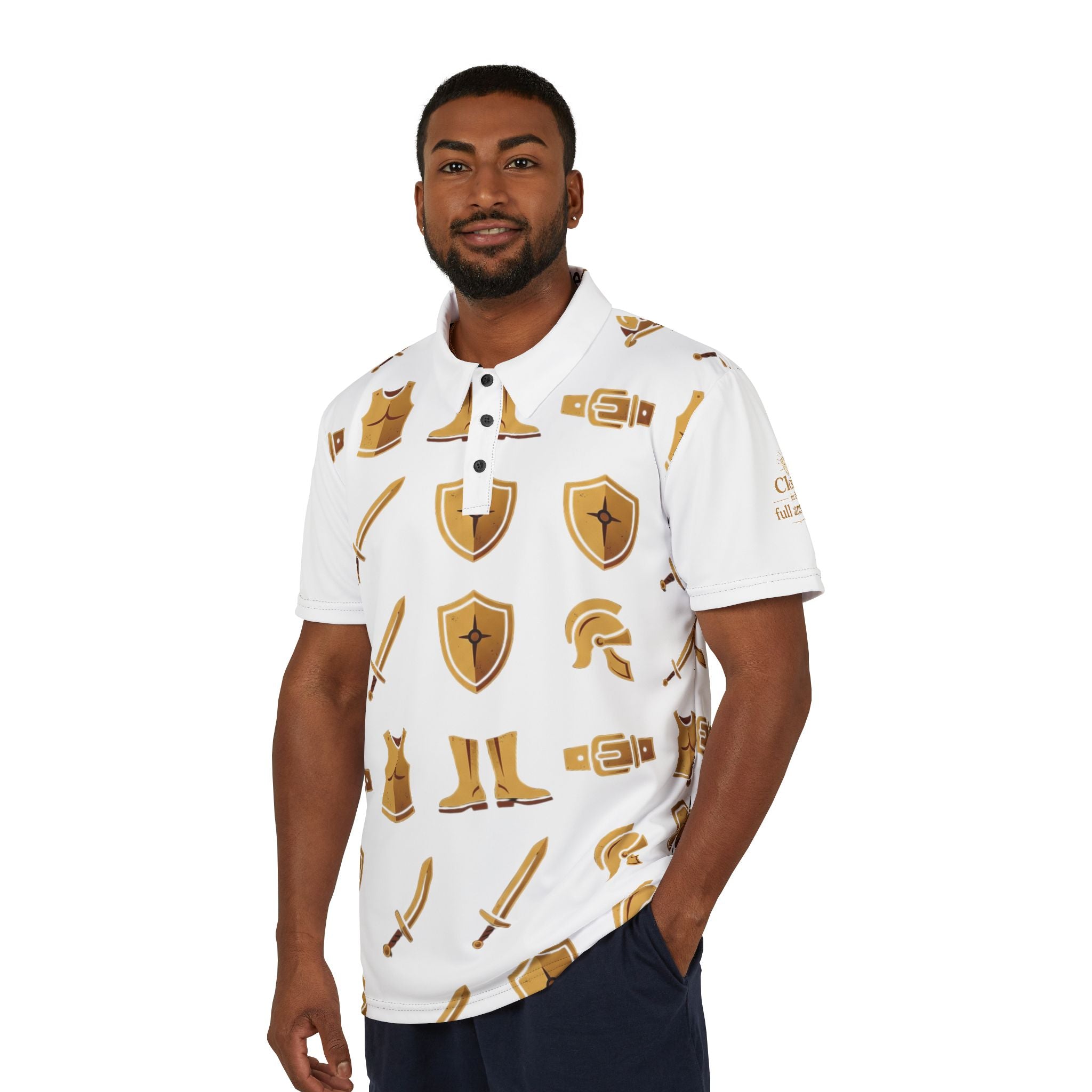 Christian Unisex Polo Shirt — "Clothe in the Full Armor" Ephesians 6:11 All-Over Print