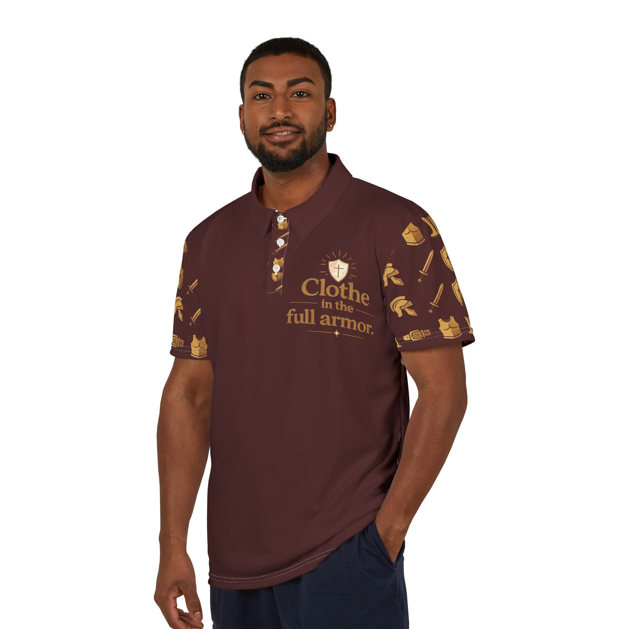 Christian Polo Shirt - "Clothe in the Full Armor" Brown Faith Polo