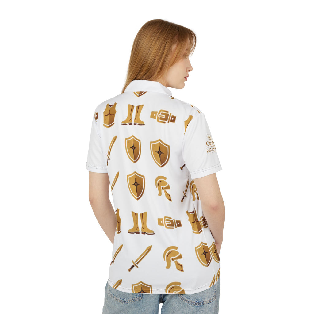 Christian Unisex Polo Shirt — "Clothe in the Full Armor" Ephesians 6:11 All-Over Print
