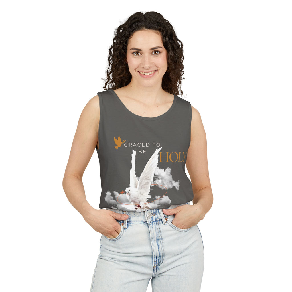 Christian Tank Top — "Graced to Be Holy" Dove Graphic Christian Tank