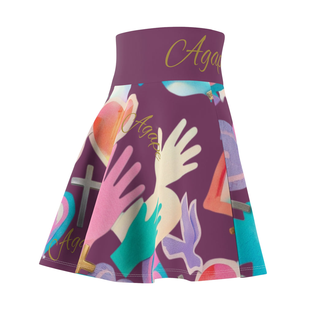 Christian Skater Skirt — Faith & Love Floral Hands, Hearts & Cross All-Over Print