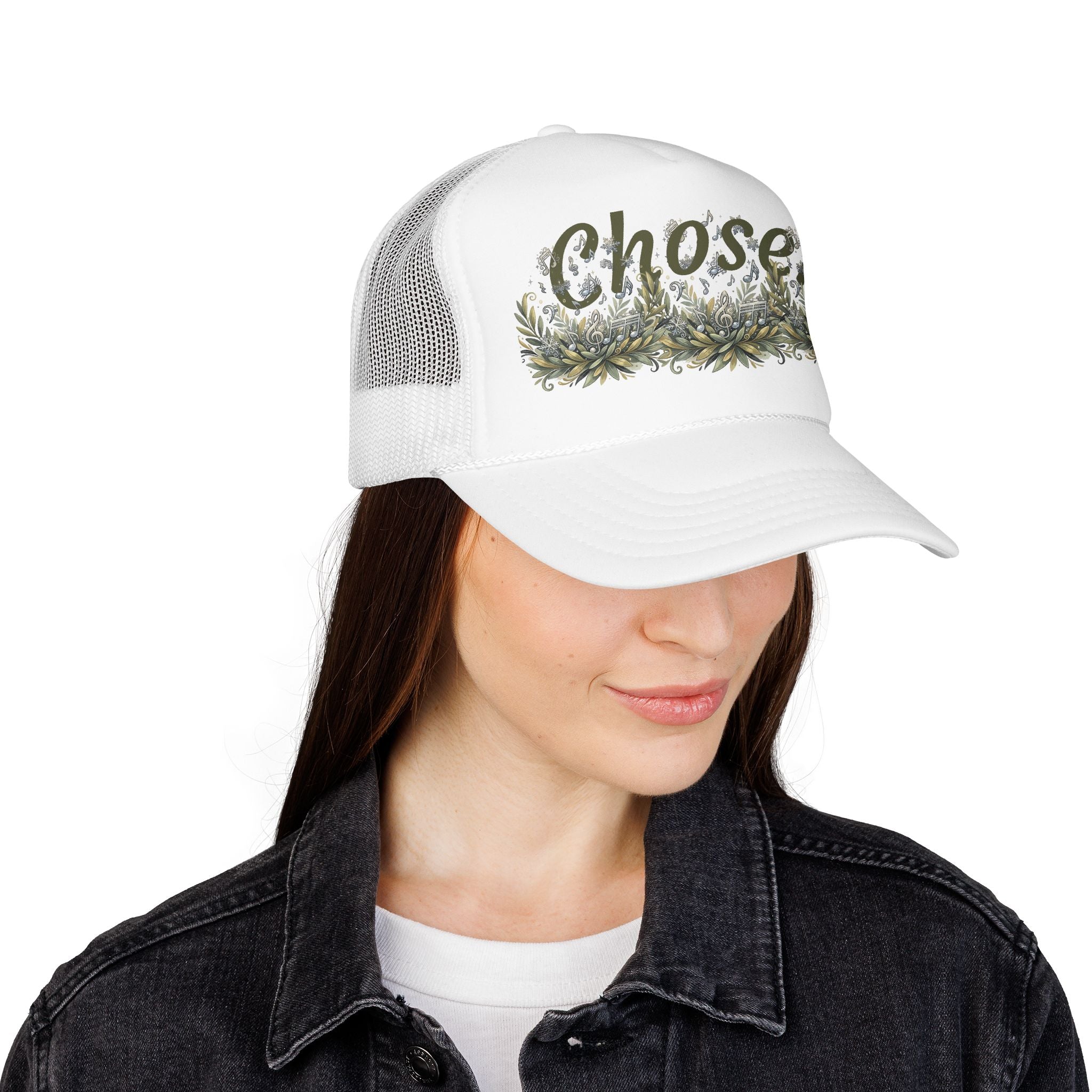Chosen Floral Trucker Hat – Embroidered-Inspired Garden Script Foam Cap