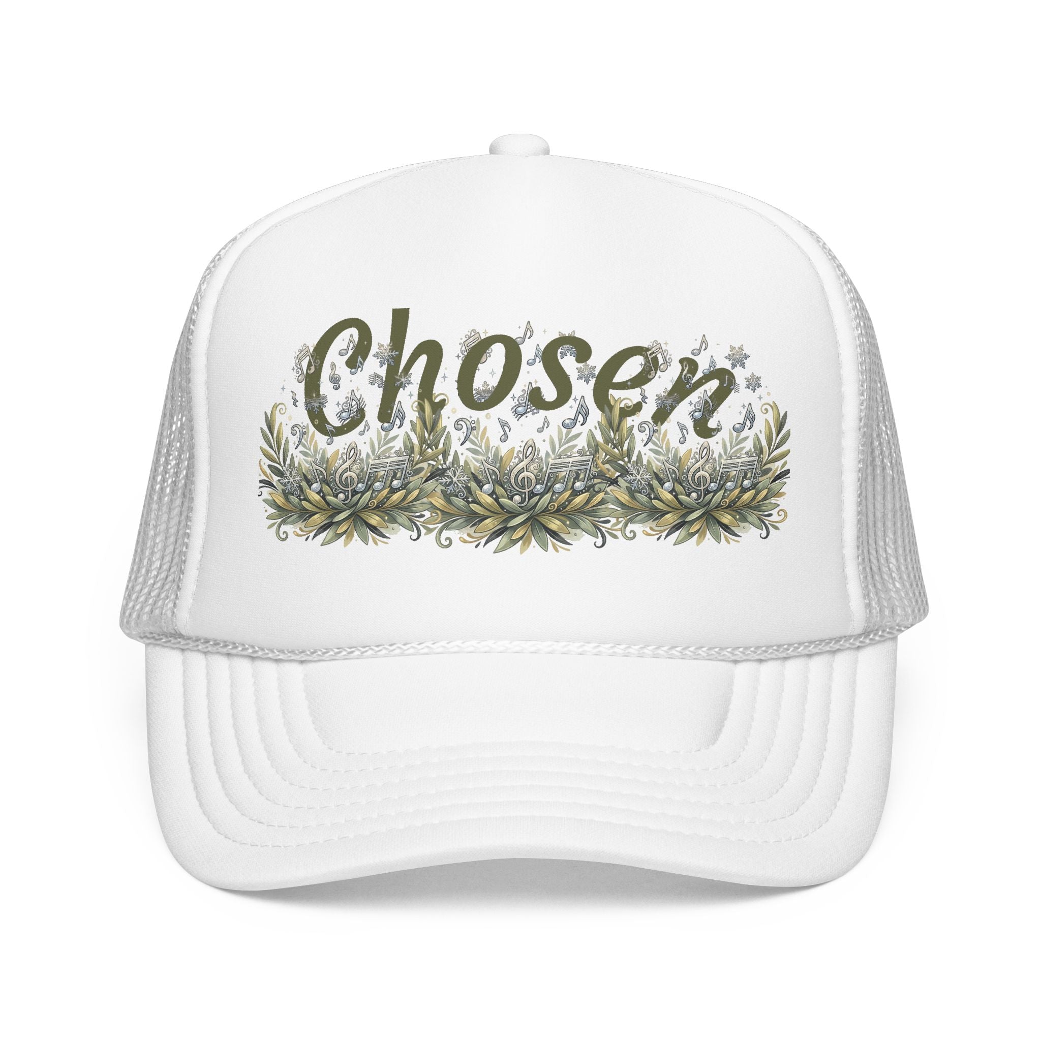 Chosen Floral Trucker Hat – Embroidered-Inspired Garden Script Foam Cap