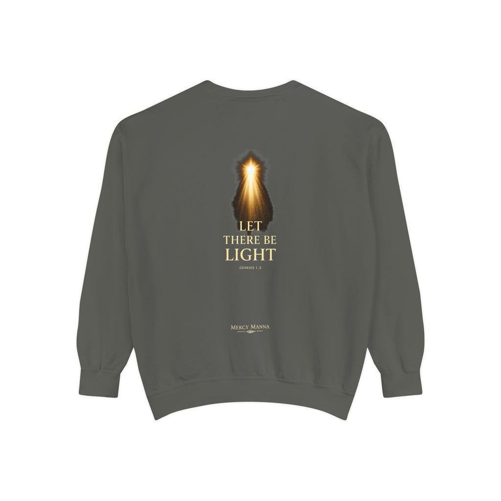 Christian Crewneck Sweatshirt — "Let There Be Light" Cozy Religious Light Figurine Sweatshirt