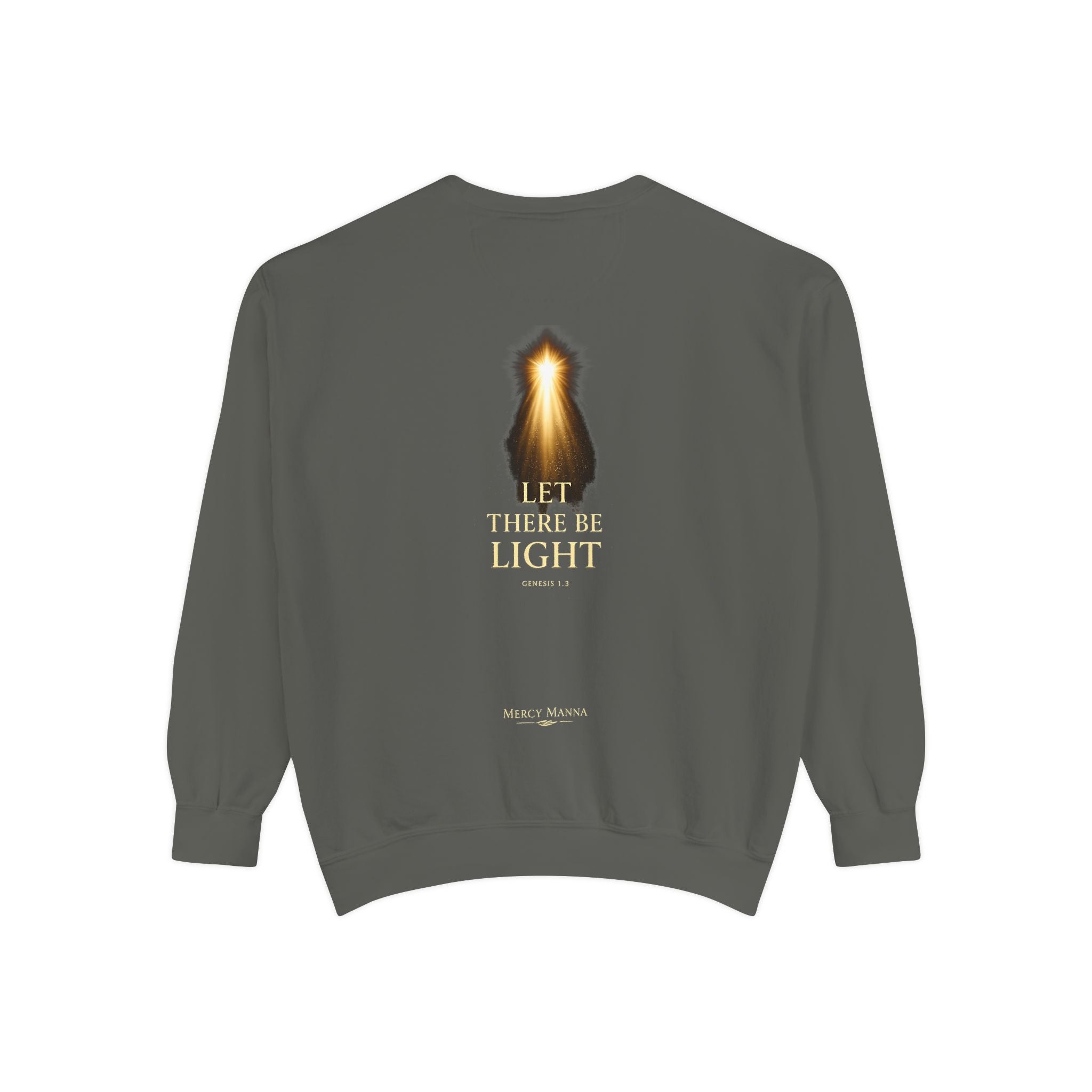 Christian Crewneck Sweatshirt — "Let There Be Light" Cozy Religious Light Figurine Sweatshirt