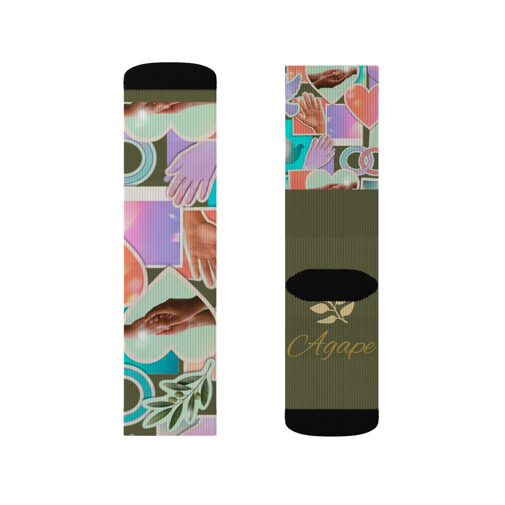 Christian Sublimation Socks — "Agape: God is Love" Faith All-Over Print Crew Socks