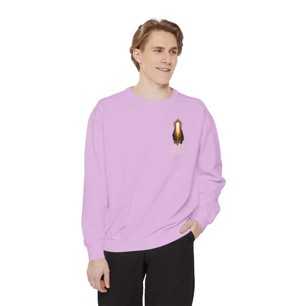 Christian Crewneck Sweatshirt — "Let There Be Light" Cozy Religious Light Figurine Sweatshirt