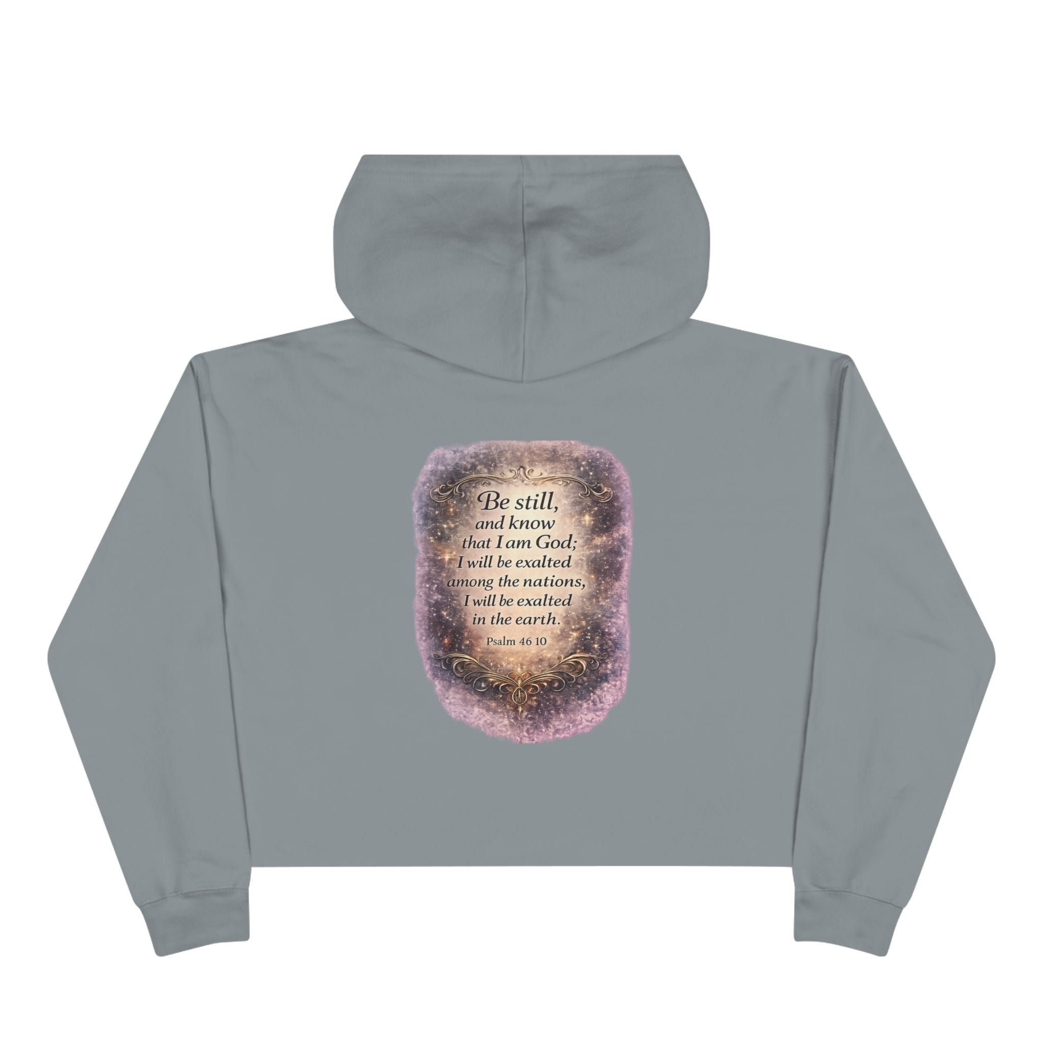 Women's Christian Crop Hoodie — "Be Still" Psalm 46:10 Inspirational Pullover
