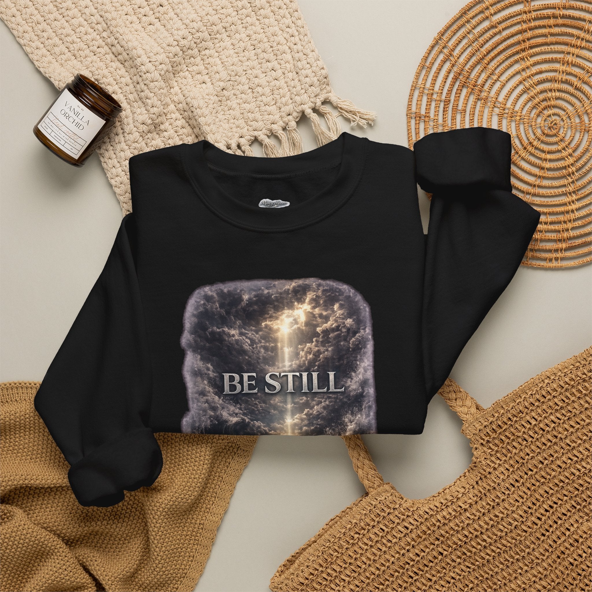 Christian Crewneck Sweatshirt — "Be Still" Psalm 46:10 Inspirational Faith Sweatshirt