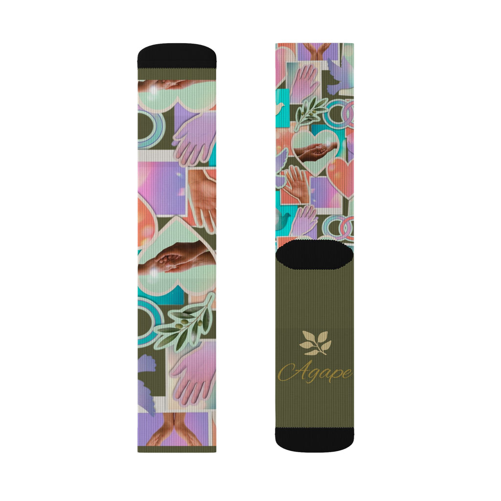 Christian Sublimation Socks — "Agape: God is Love" Faith All-Over Print Crew Socks