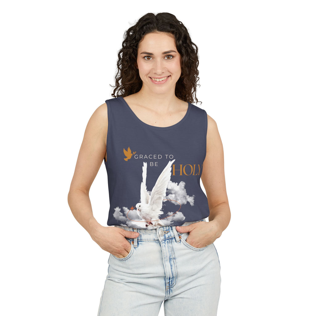 Christian Tank Top — "Graced to Be Holy" Dove Graphic Christian Tank