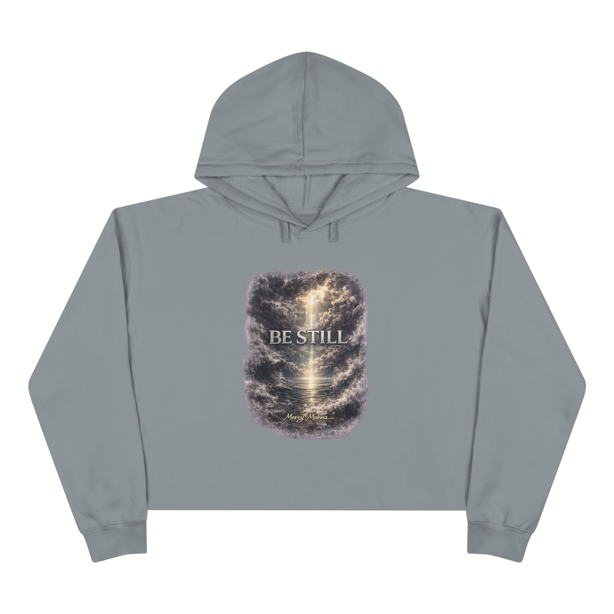 Women's Christian Crop Hoodie — "Be Still" Psalm 46:10 Inspirational Pullover